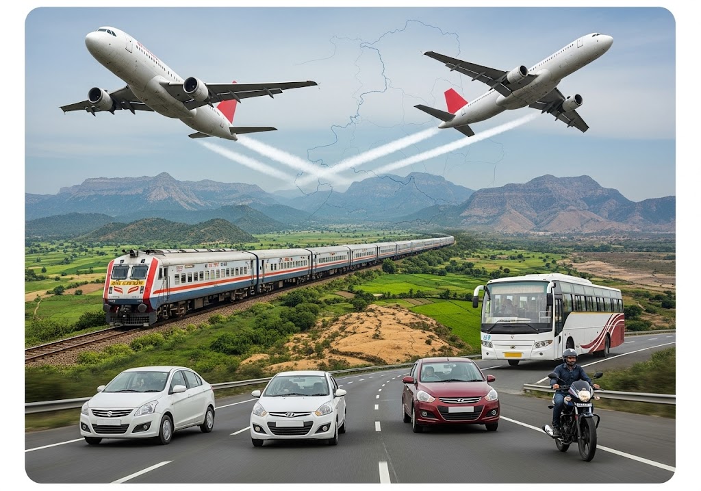 How to Reach Haridwar from Mumbai Create a realistic, rectangular image that visually represents travel Haridwar from Mumbai by flight